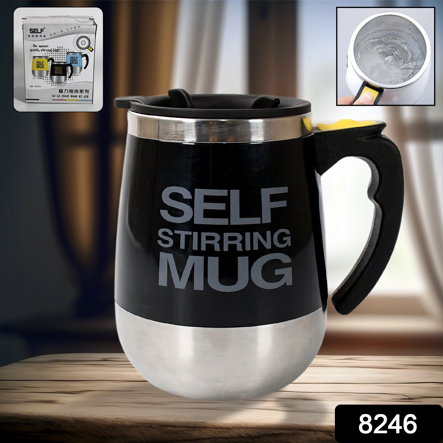 Self Stirring Mug With Lid used in all kinds of household and official places for serving drinks, coffee, any types of beverages etc. (1 Pc / 400 ML) Self Stirring Mug With Lid used in all kinds of household and official places for serving drinks, coffee, any types of beverages etc. (1 Pc / 400 ML)